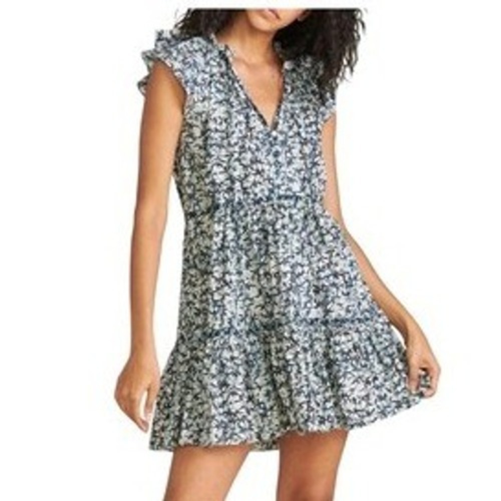 Veronica Beard Floral Print Ruffle Neck Tie Mini Dress Womens Size 8